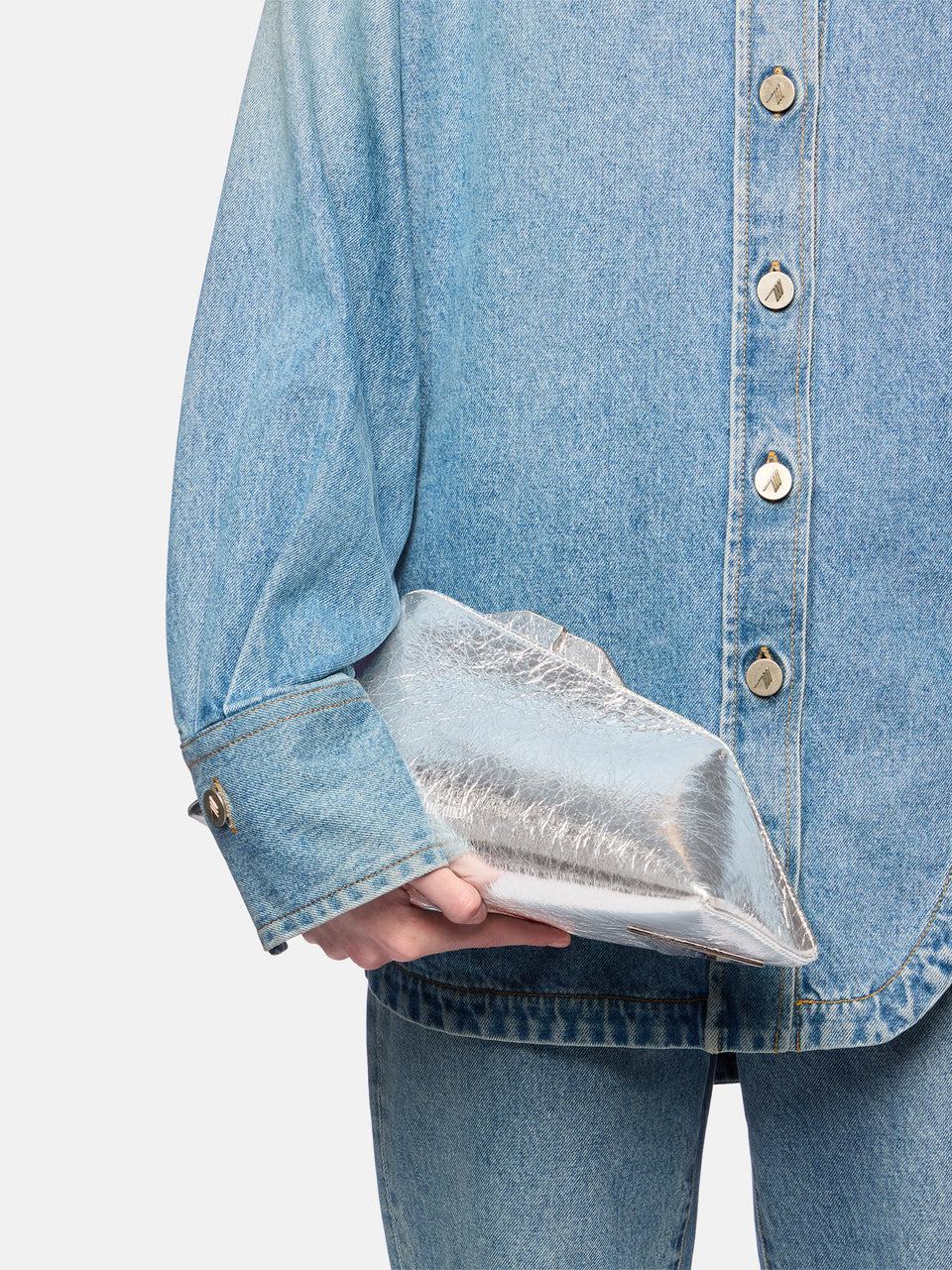 ''8.30 PM'' silver oversized clutch