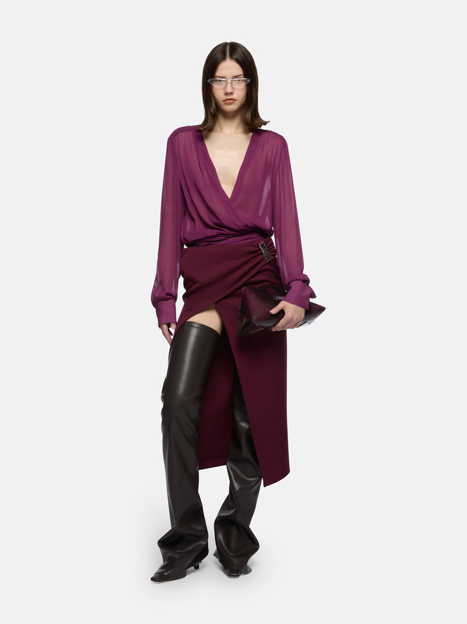Burgundy midi skirt