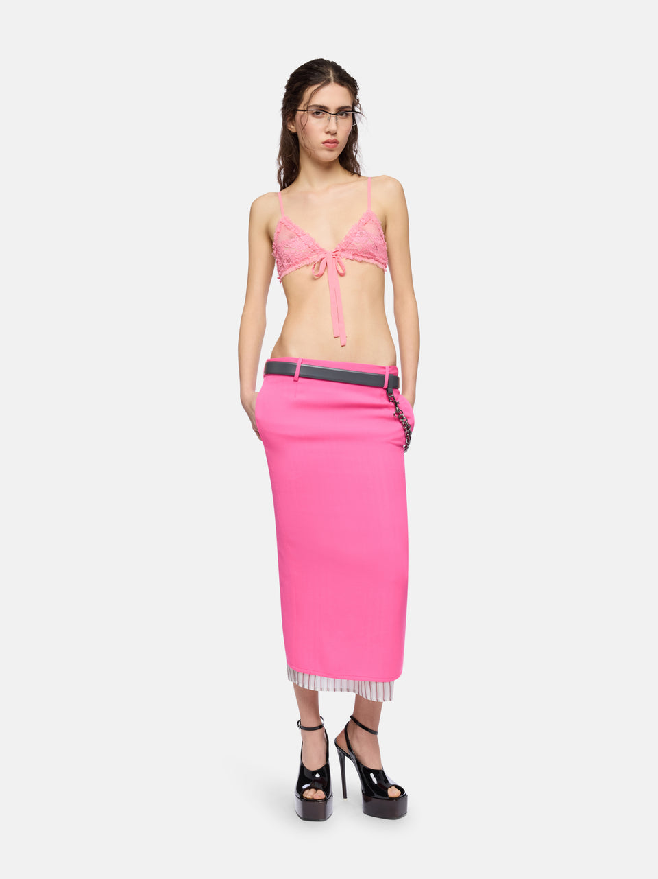 Neon pink midi skirt