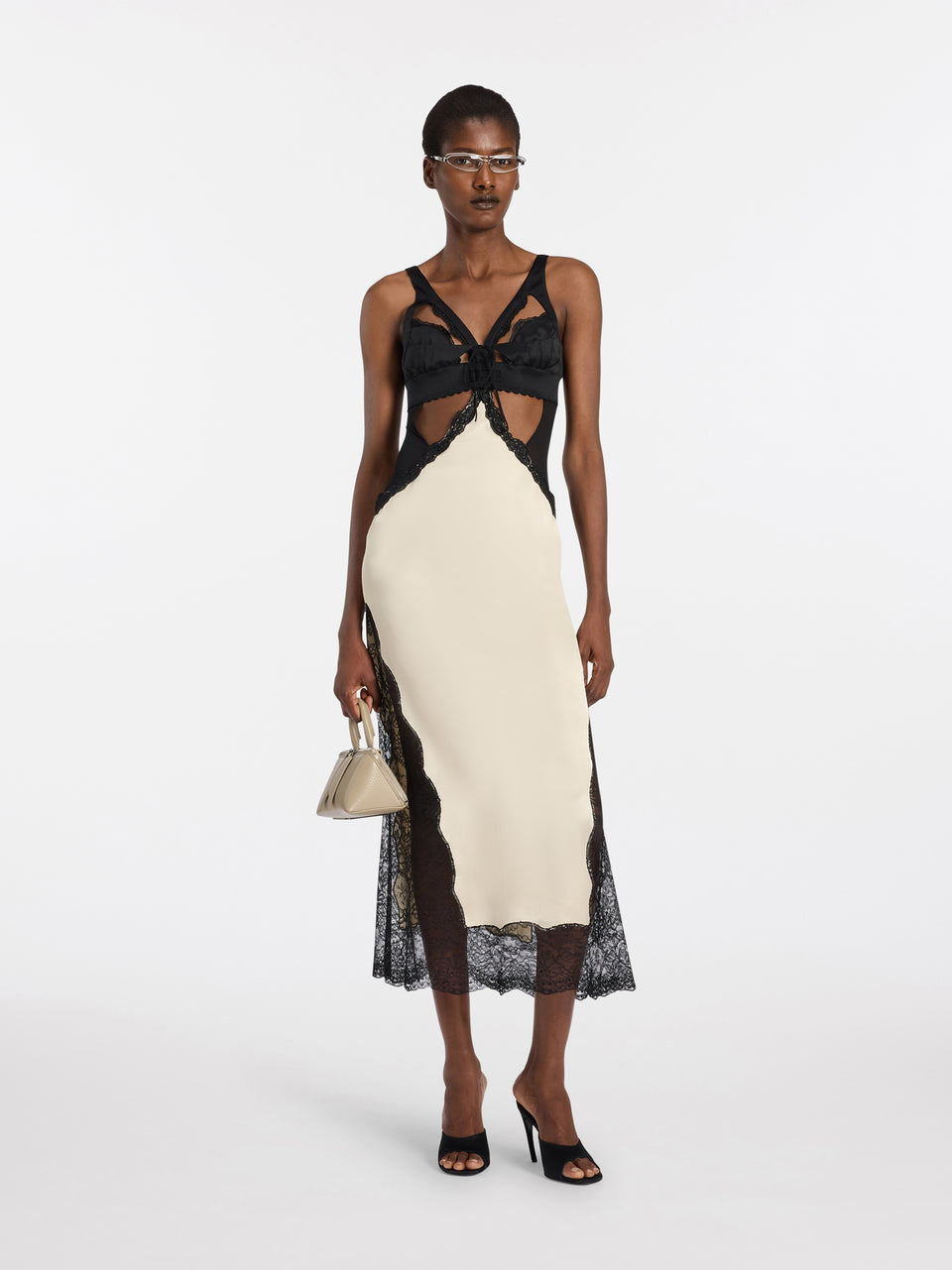 Abito midi black e ivory