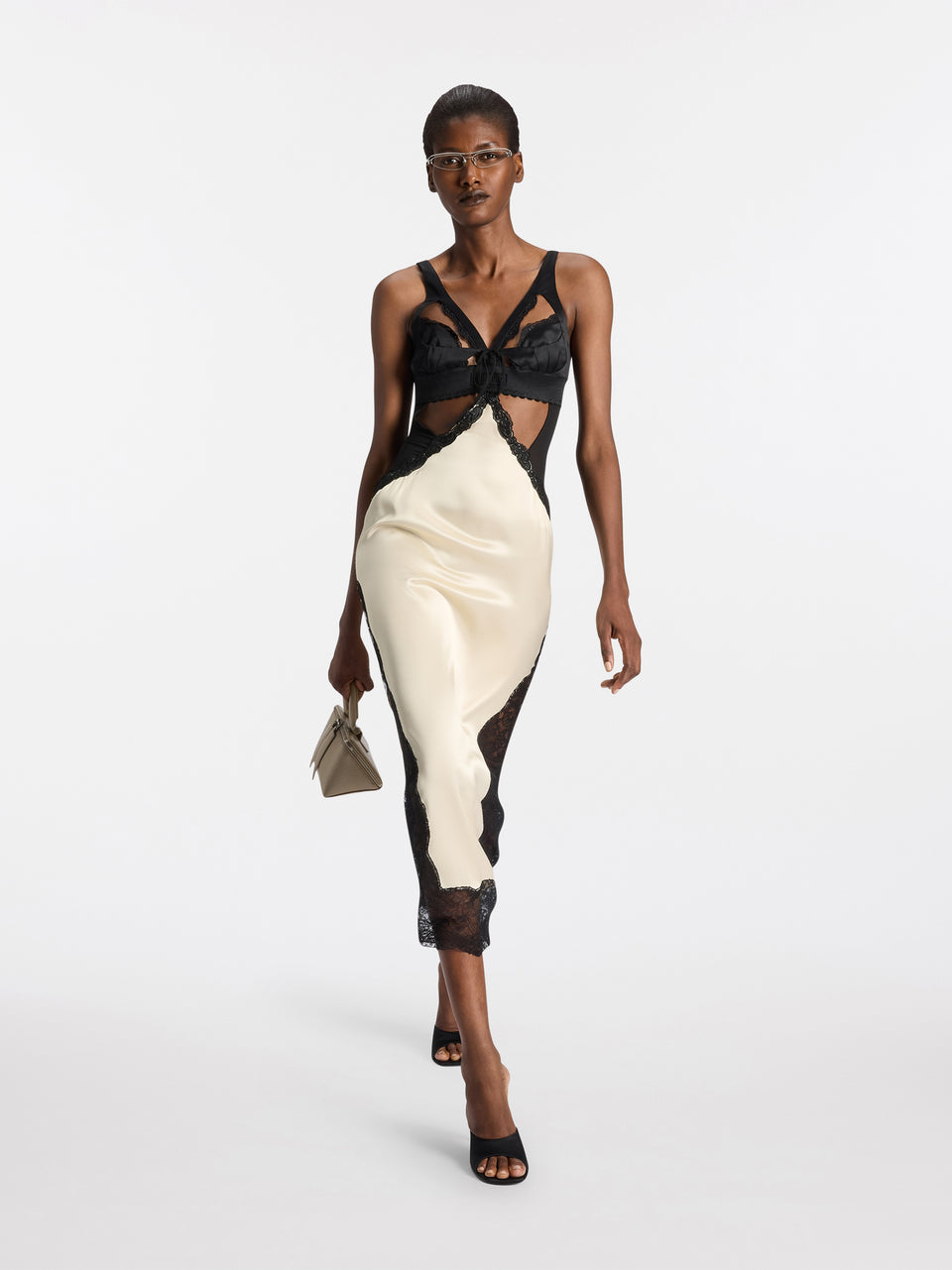 Abito midi black e ivory