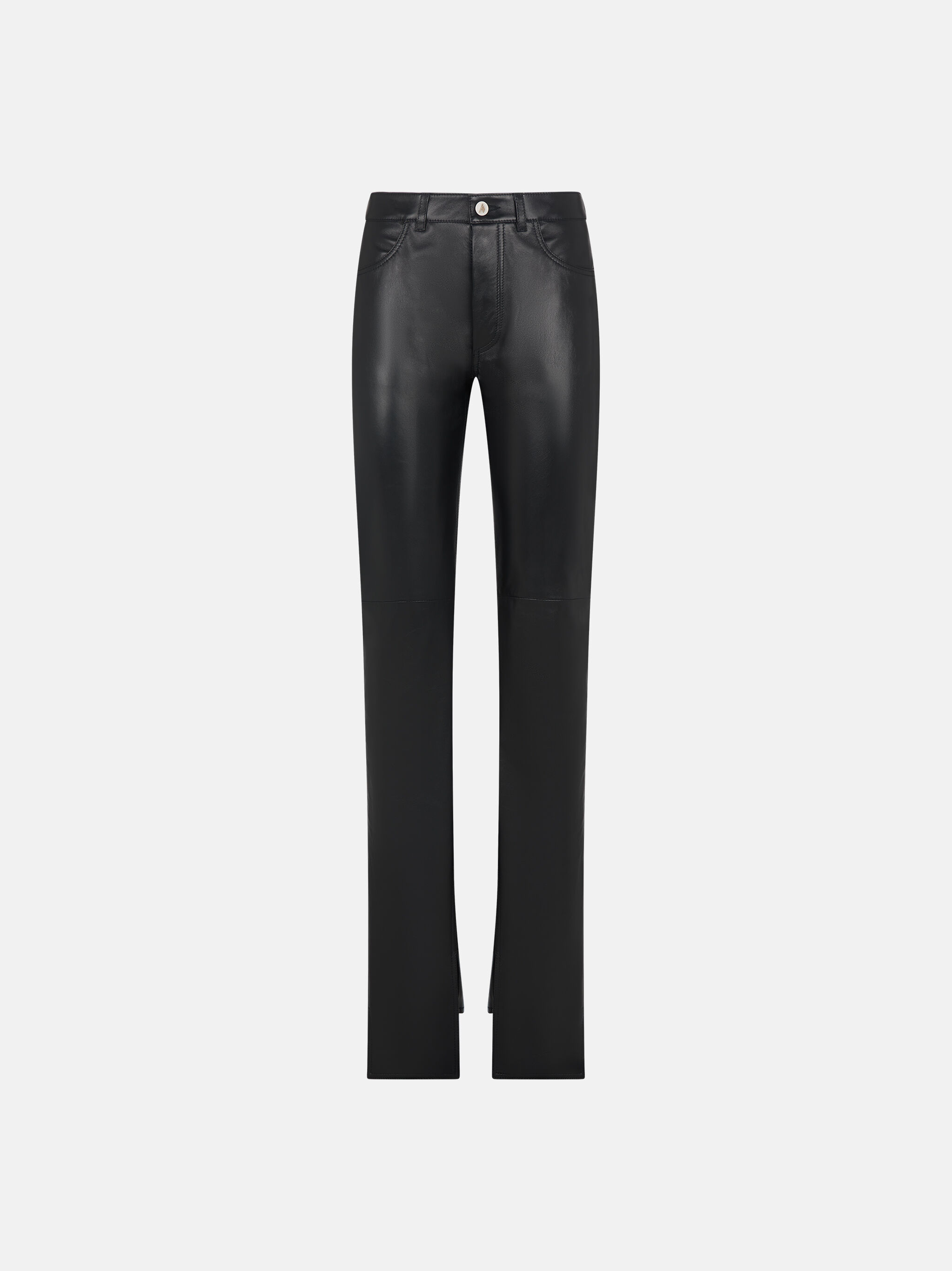 Womens Clothing Trousers Slacks and Chinos Straight-leg trousers The Attico Split Hem Leather Trousers in Black 