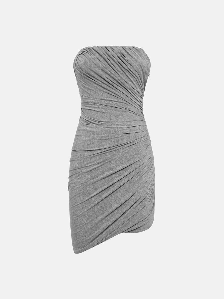 Attico Abito Strapless Ruched Jersey Mini Dress In Grey