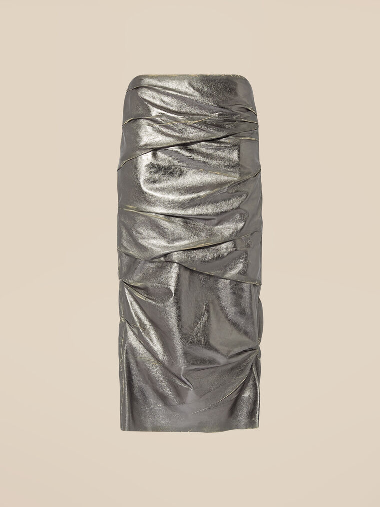 Attico Silver Midi Skirt In Metallic