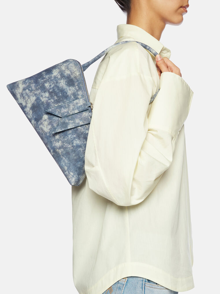 Shop Attico ''sunrise'' Blue Denim Shoulder Bag