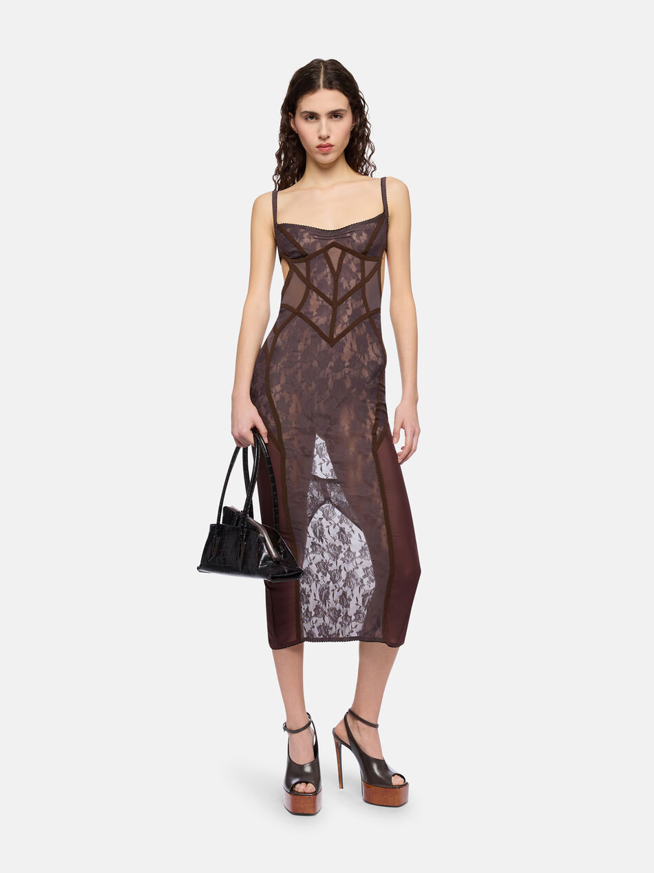 THE ATTICO Brown lace midi dress BROWN 260WCW00284MIX079AA064