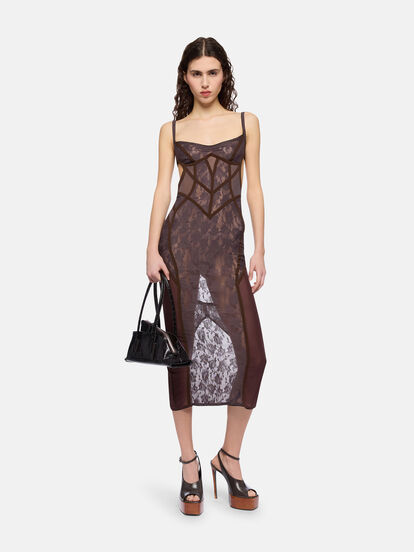 brown lace midi dress Damson Madder - Raphi Lace Midi Dress - Coffee main image 0