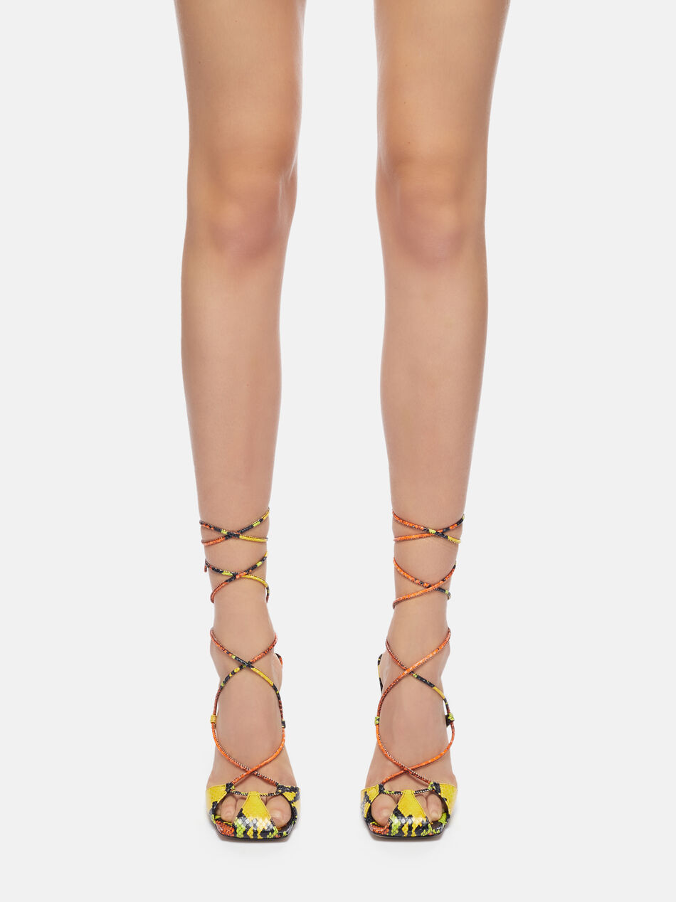 THE ATTICO "Adele" orange ,black, yellow and green lace-up sandal ORANGE/BLACK/YELLOW/GREEN 238WS411EL003547