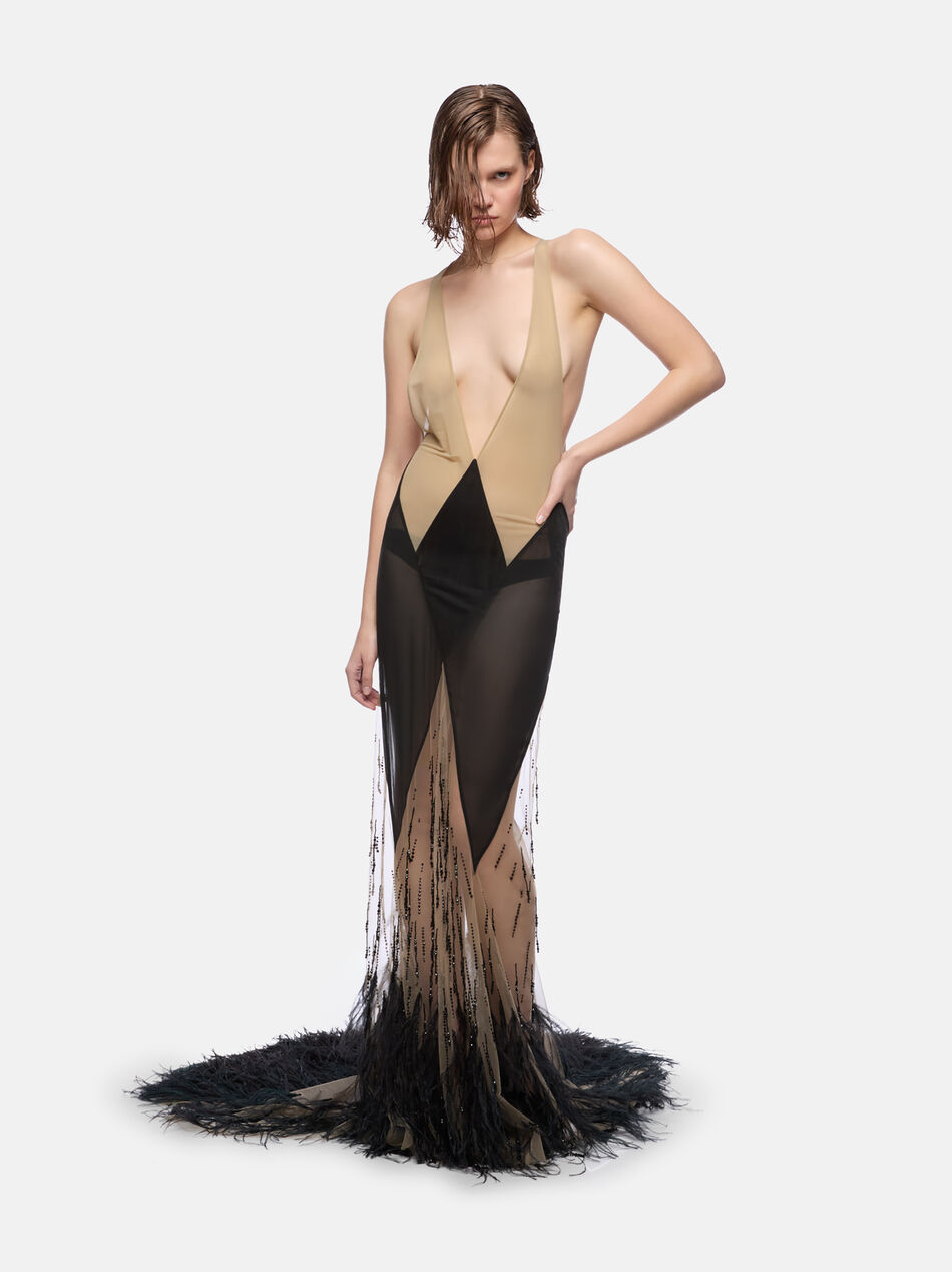 THE ATTICO Sand and black long dress SAND/BLACK 250WCW00235MIX055RA548
