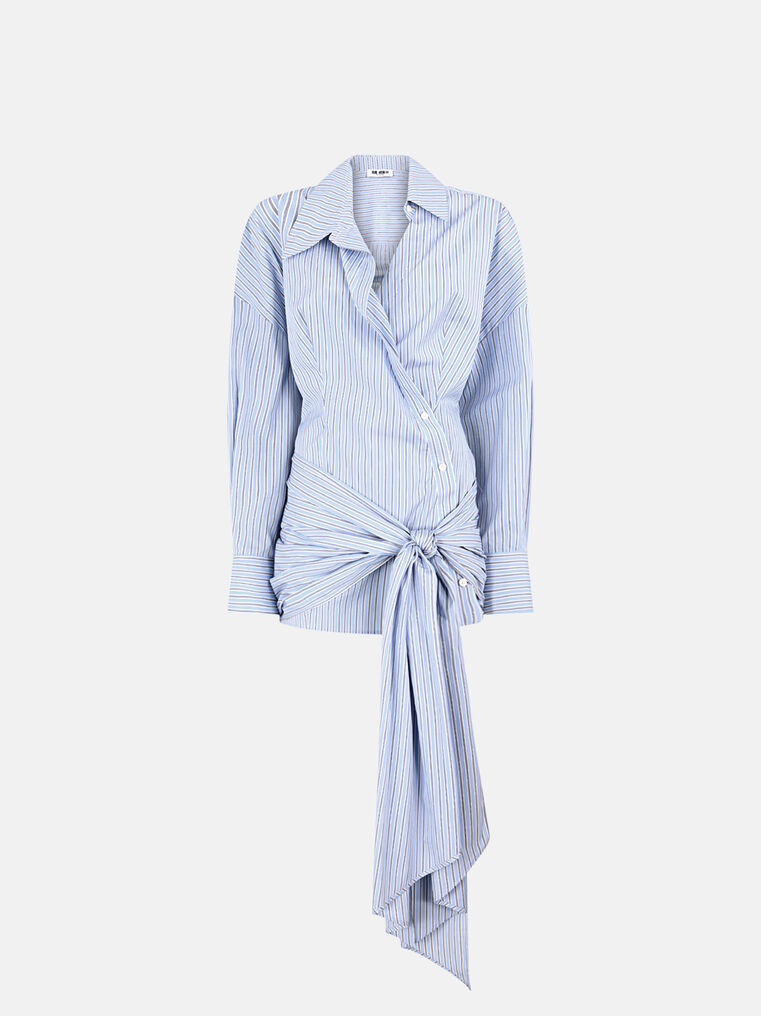 Attico Light Blue And White Mini Dress