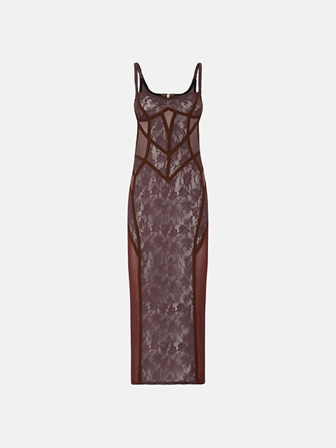 THE ATTICO Brown lace midi dress BROWN 260WCW00284MIX079AA064