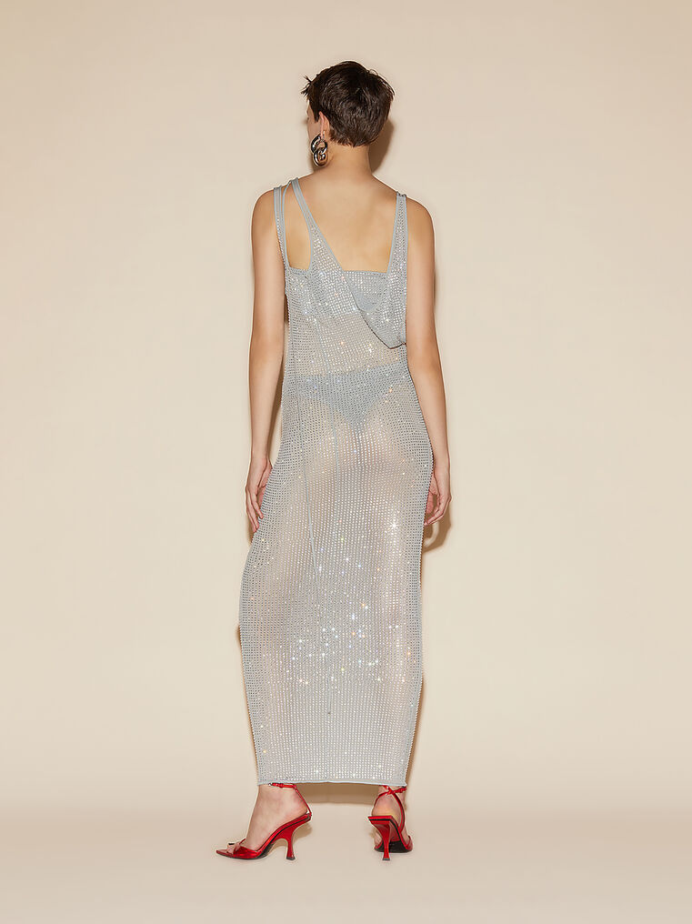 Shop Attico The  Dresses Gend - Pearl Grey Midi Dress Pearl Grey Main Fabric: 92% Cupro 8% Elastane, Stras