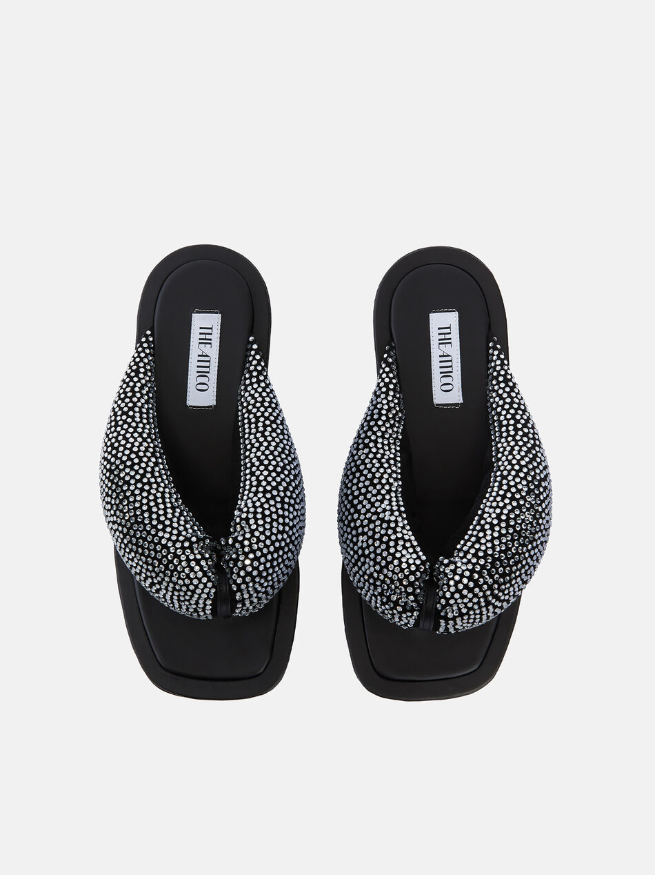 THE ATTICO ''Indie Max'' black and crystal flat thong BLACK/CRYSTAL 247WS814TL08627