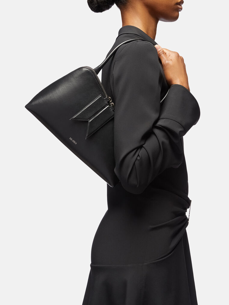 Attico Sunrise Leather Shoulder Bag In Black