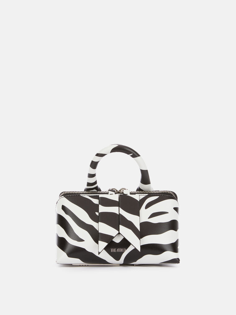 Attico Friday Mini Zebra-print Leather Shoulder Bag In White/black