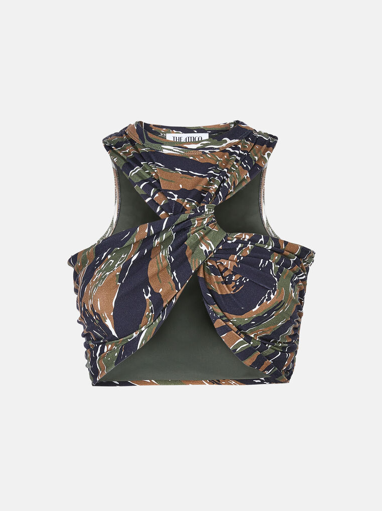 Shop Attico Top ''asahi'' Camouflage In Military/light Brown