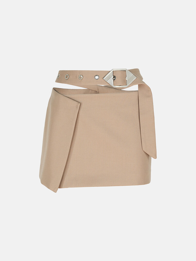 Shop Attico The  Bottoms Gend - Beige Mini Skirt Beige Main Fabric: 100% Virgin Wool, Lining: 53% Acetate