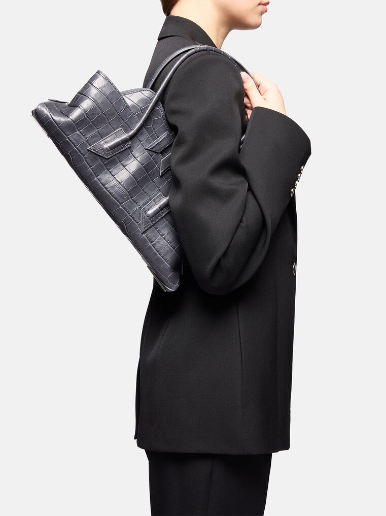 Attico Top Handle ''la Passeggiata Small'' Dark Grey In Blue