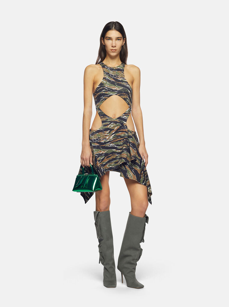 Shop Attico ''magnolia'' Military And Light Brown Mini Dress In Military/light Brown