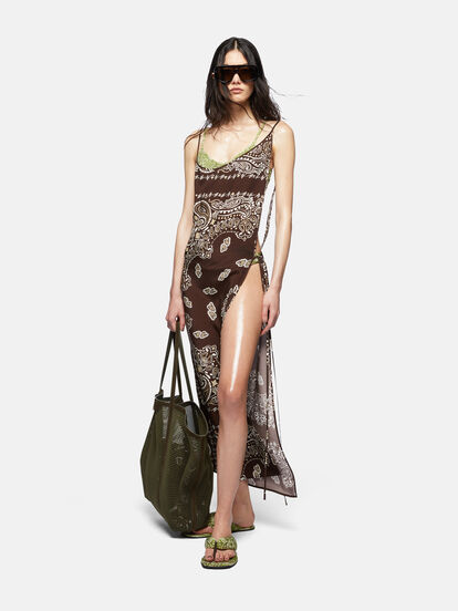 Brown, beige and white midi dress for Women | THE ATTICO