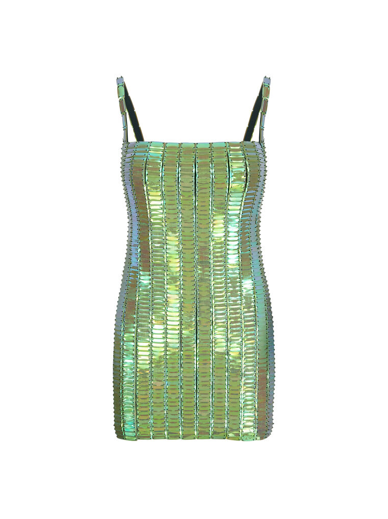 Shop Attico ''rue'' Iridescent Green Mini Dress