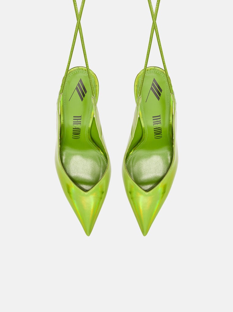 Shop Attico "venus" Hollographic Green Slingback In Lime