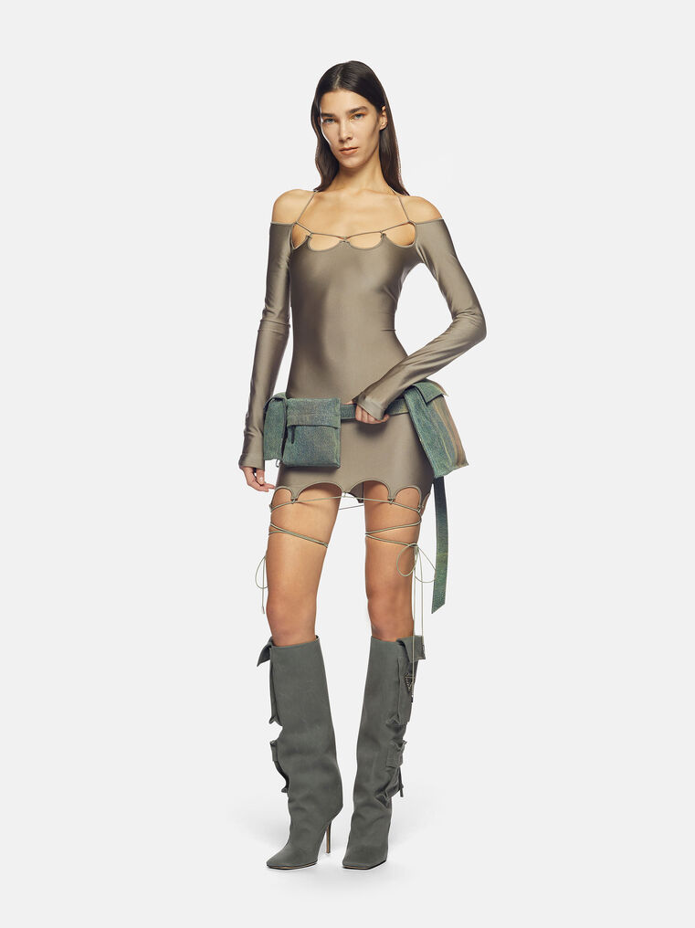 Attico ''lyna'' Military Mini Dress In Brown