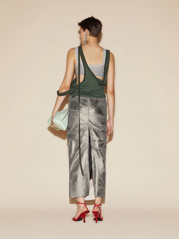 Shop Attico Silver Midi Skirt