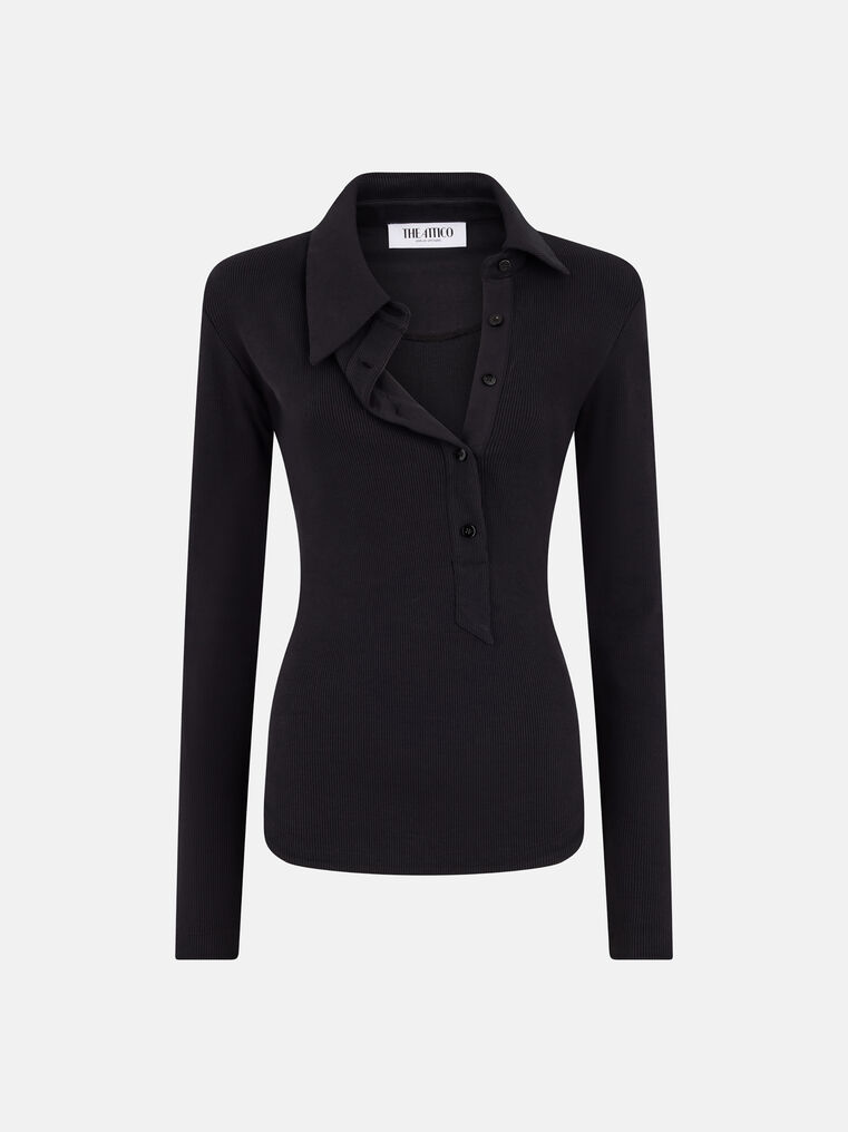 Attico Ribbed-knit Cotton Jersey Top In Black