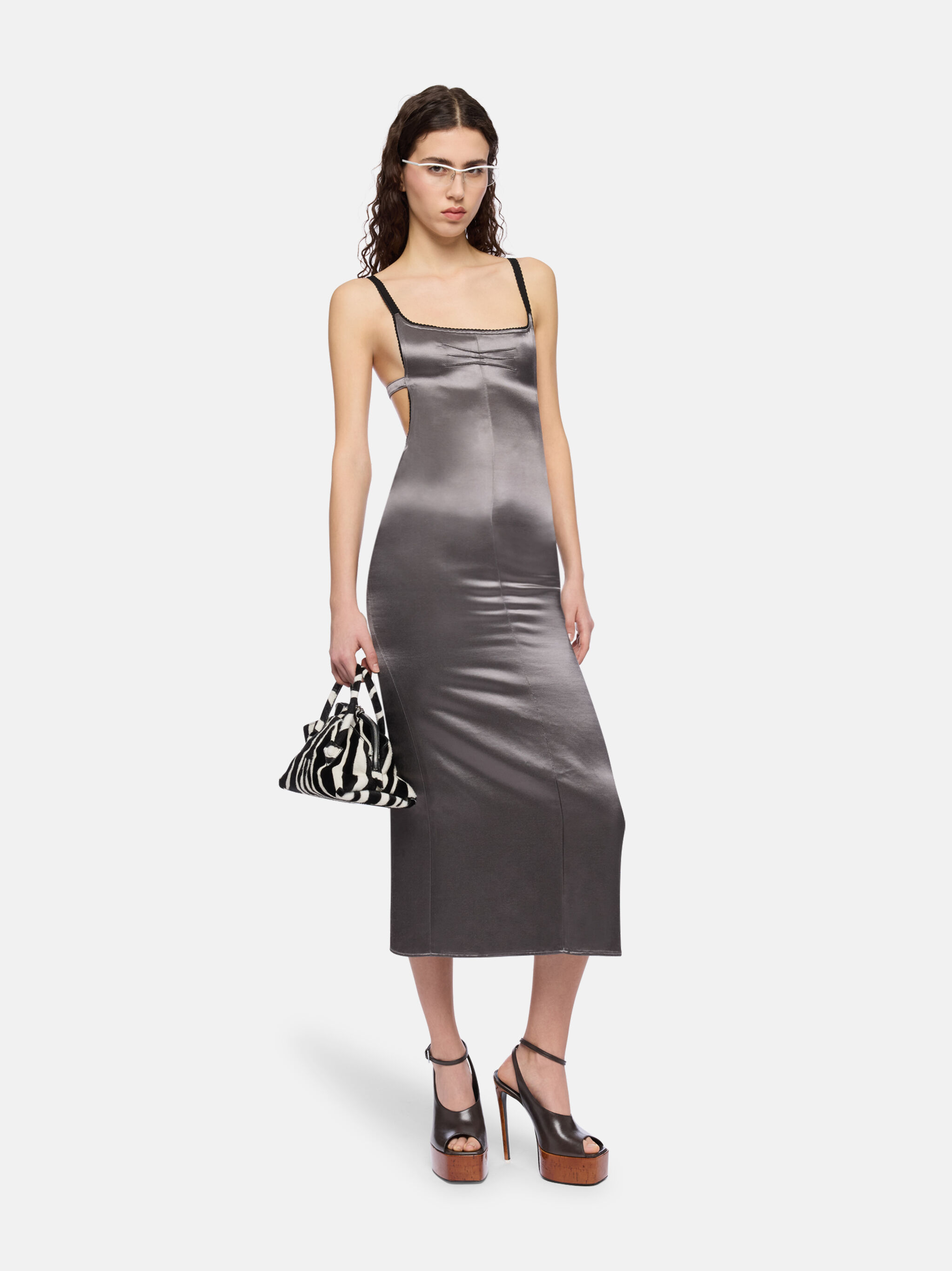 Grey satin midi dress for Women | THE ATTICO®
