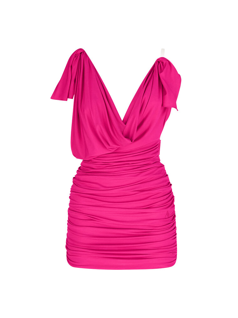 Attico Cowl Neck Draped Dress In Pink