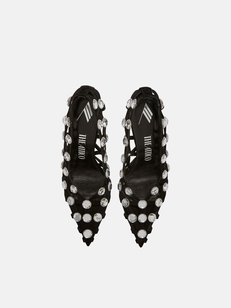 Attico Grid 105mm Rhinestone-embellished Pumpss In Silver/black
