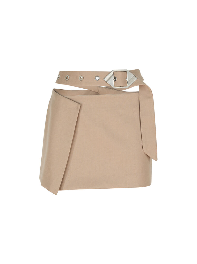 Shop Attico The  Bottoms Gend - Beige Mini Skirt Beige Main Fabric: 100% Virgin Wool, Lining: 53% Acetate