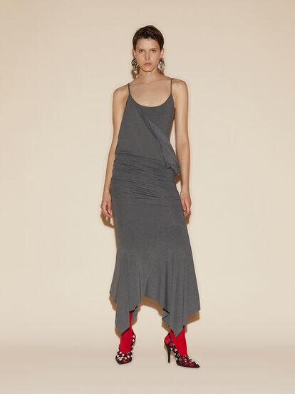slim fit dress slacks Grey asymmetrical knit long dress main image 0
