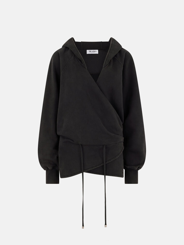 Attico Hooded Wrap Dress Long Sleeves Drawstring In Black