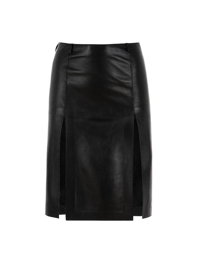 Attico Leather Skirt With Slit Design In Black