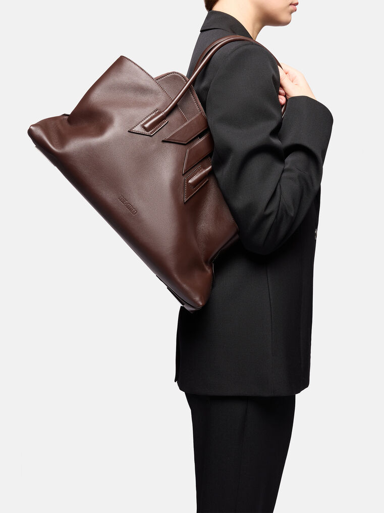 Attico Top Handle ''la Passeggiata Medium'' Dark Brown In Brown