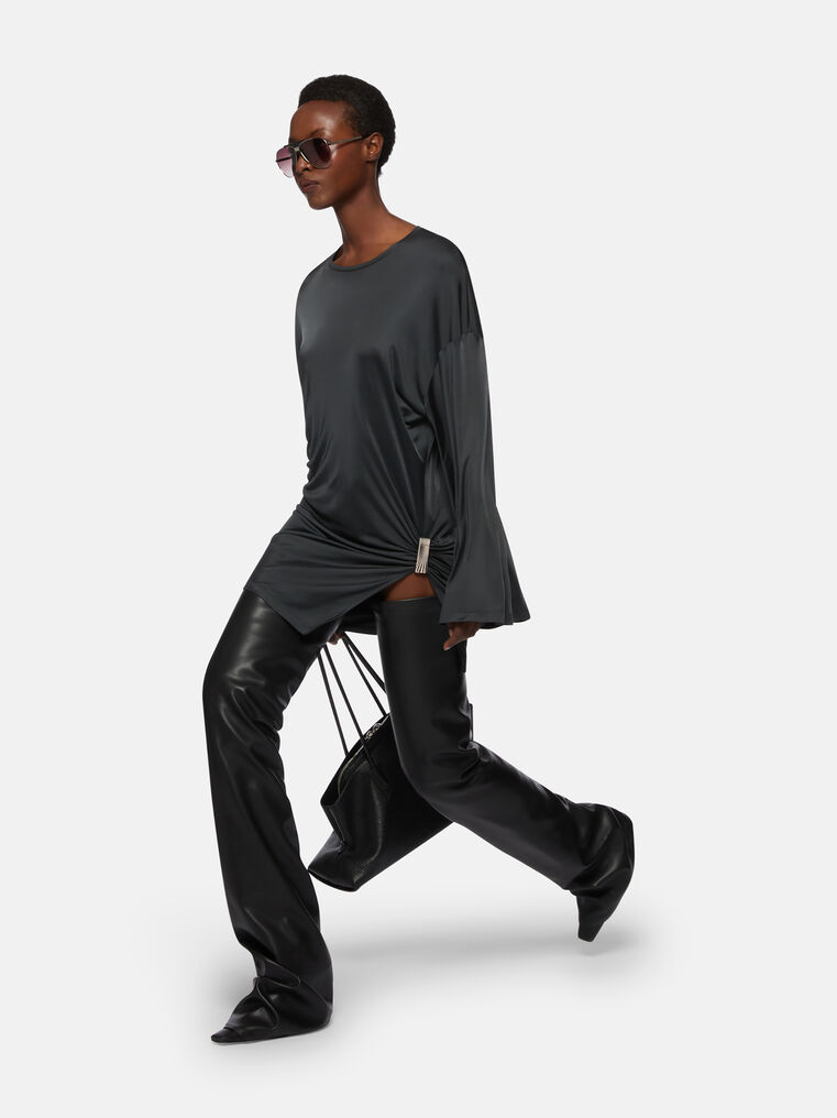 Attico Dark Grey Mini Dress In Black