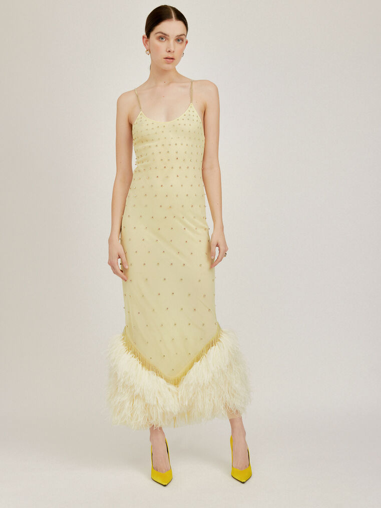 The Attico Dresses 'ADA' SWAROVSKY EMBROIDERED SLIP DRESS WITH FEATHERS