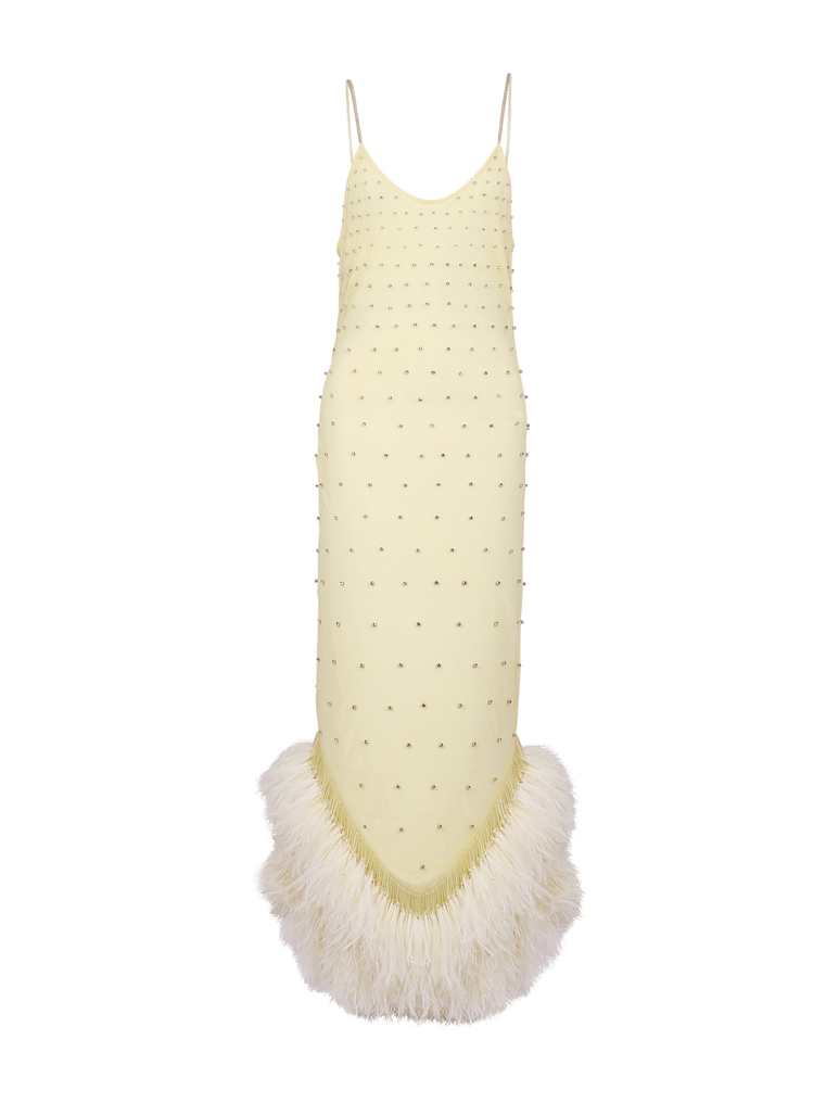The Attico Dresses 'ADA' SWAROVSKY EMBROIDERED SLIP DRESS WITH FEATHERS