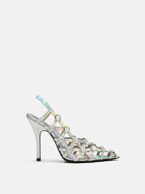 THE ATTICO ''Grid'' holographic silver slingback HOLOGRAPHIC SILVER 236WS743L062R465
