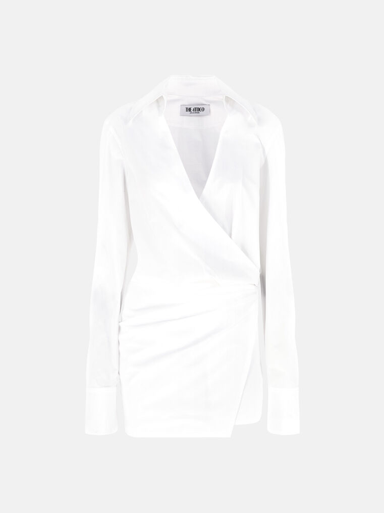 Attico Mini Wrap Chemisier Dress With In White