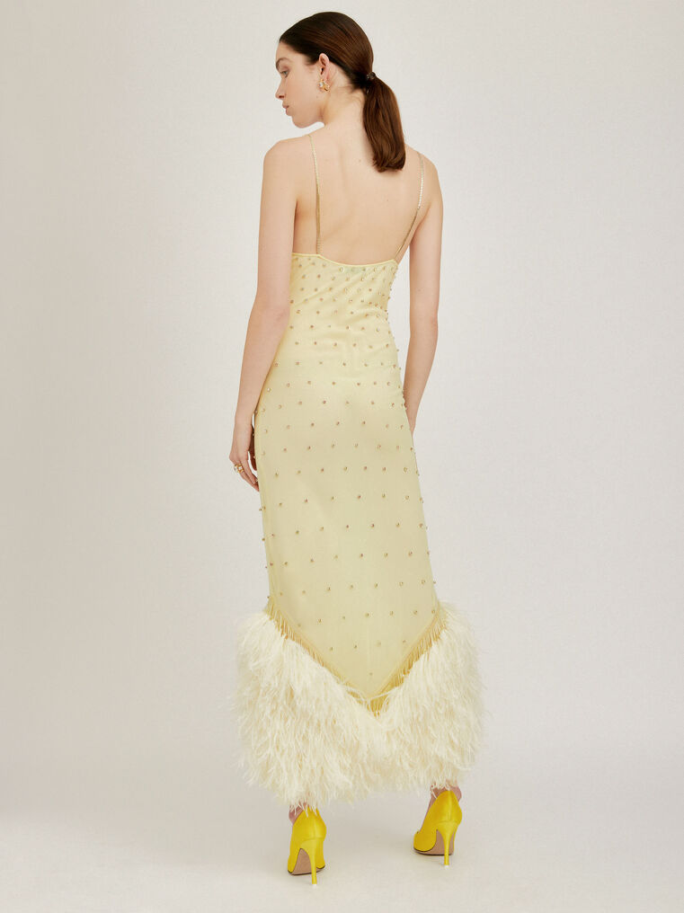 The Attico Dresses 'ADA' SWAROVSKY EMBROIDERED SLIP DRESS WITH FEATHERS