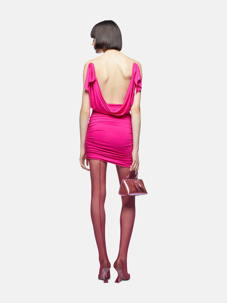 Attico Cowl Neck Draped Dress In Pink