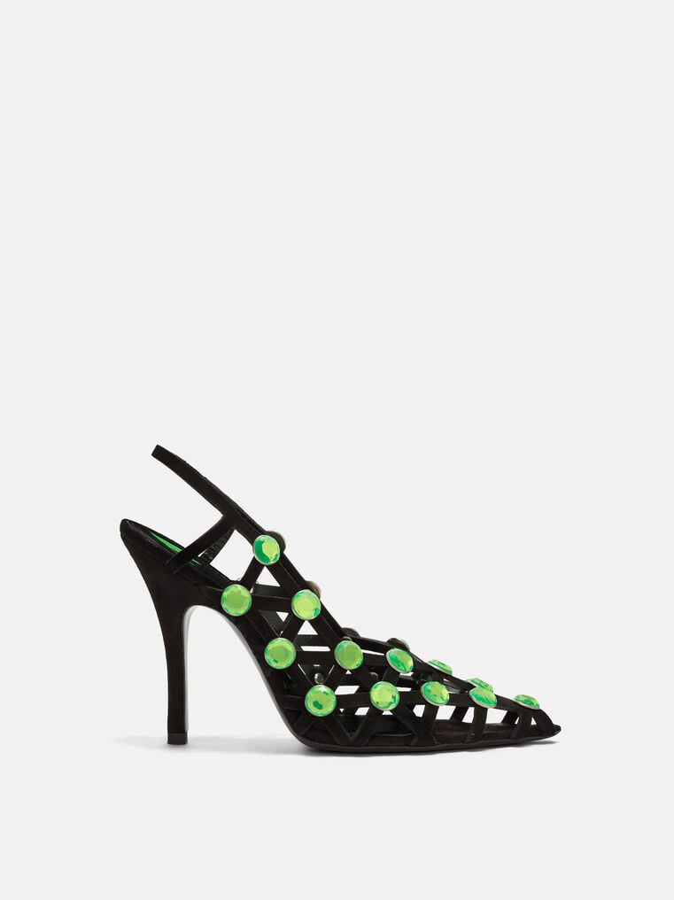 Shop Attico ''grid'' Slingback Black And Fluo Green In Black/fluo Green
