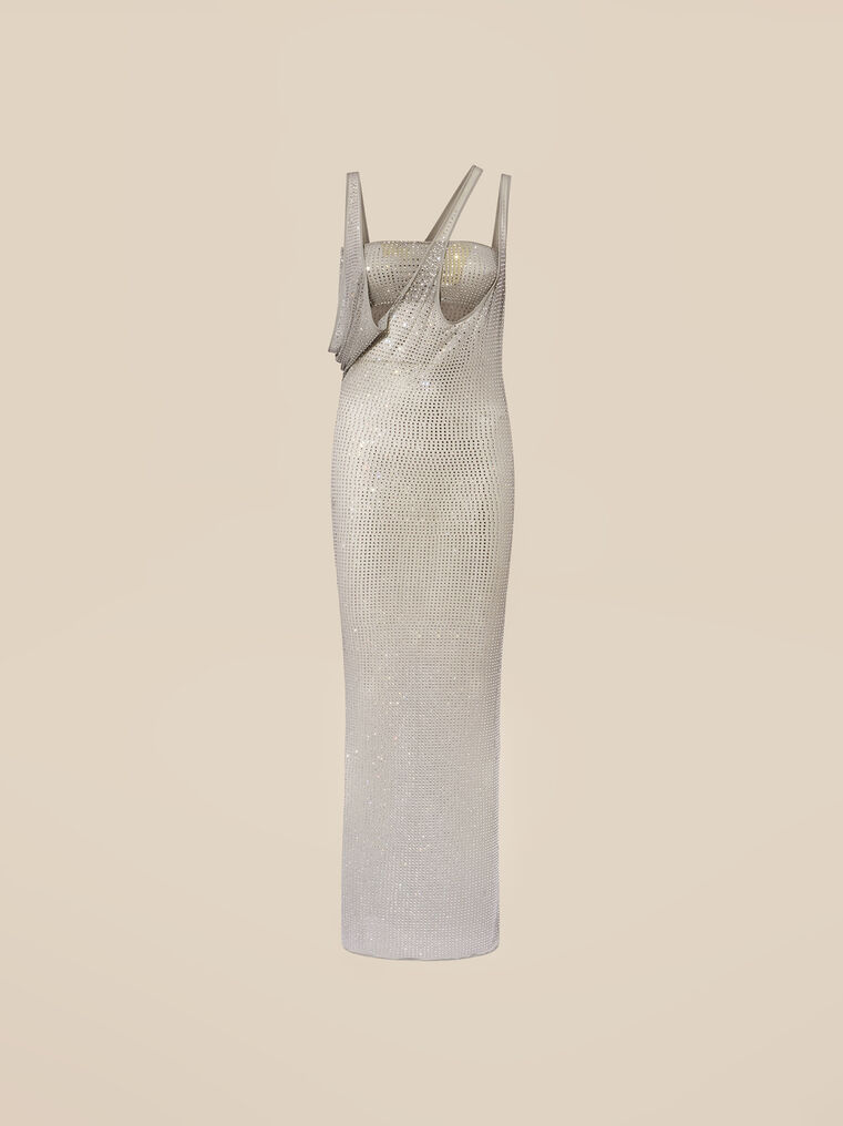 Shop Attico The  Dresses Gend - Pearl Grey Midi Dress Pearl Grey Main Fabric: 92% Cupro 8% Elastane, Stras