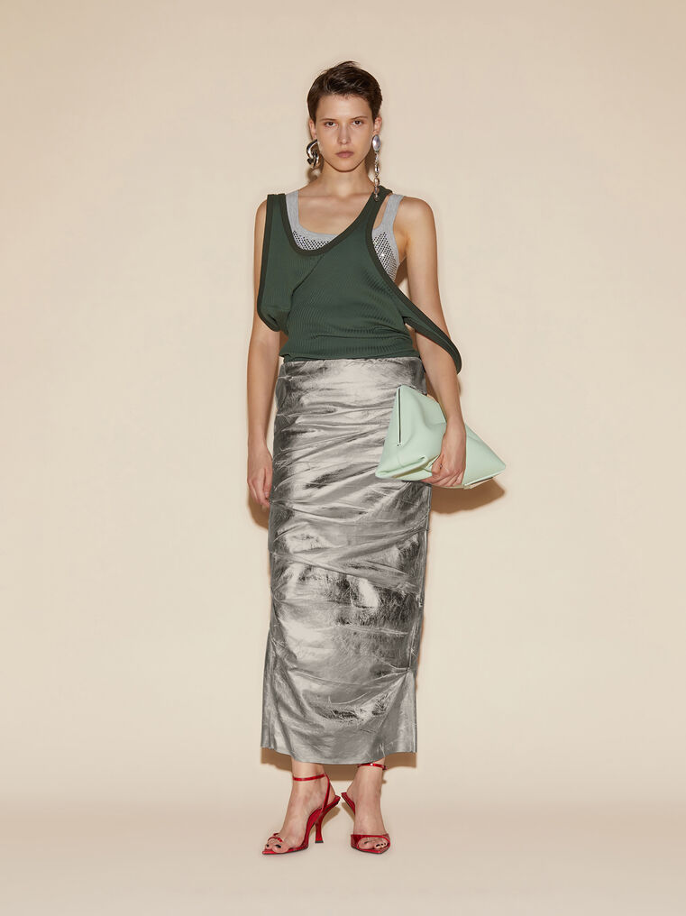 Shop Attico Silver Midi Skirt